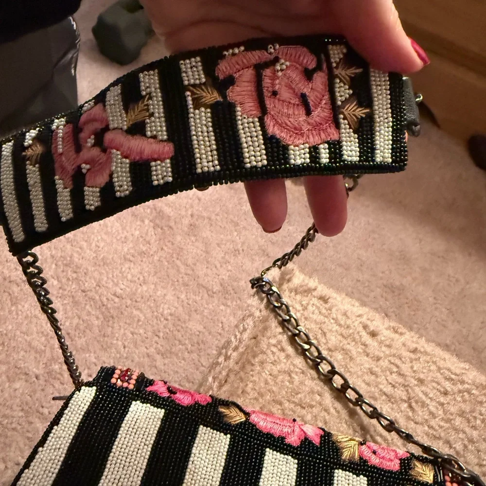 Mary Frances Black and Pink Floral Mini Bag - Picture 7 of 13